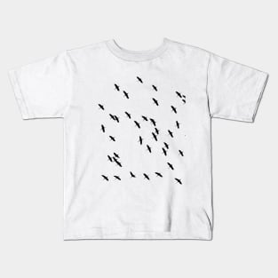 A Flock of Flying Birds in Black and White Kids T-Shirt